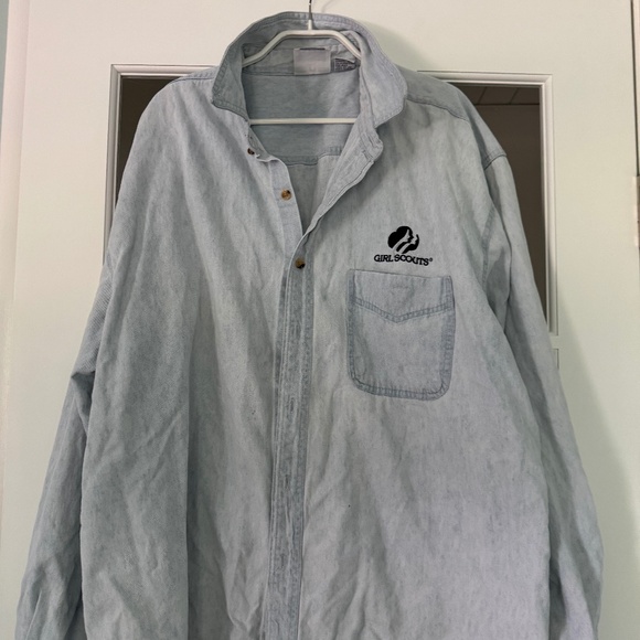 Vintage Girl Scout logo long sleeve chambray shirt, 100% cotton, XL - Picture 1 of 7
